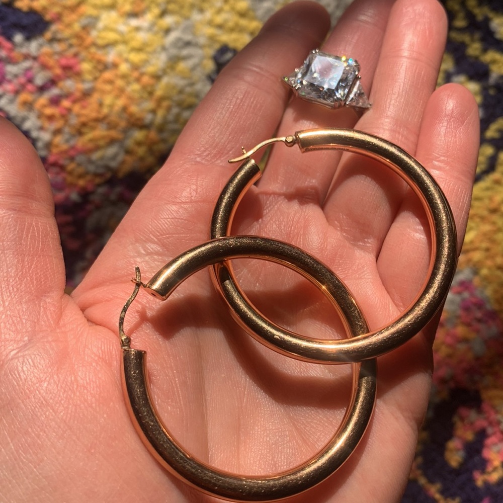 LAST MARKDOWN❗️2PC Jewelry SET rose gold plated hoops 925s cubic zirconia ring